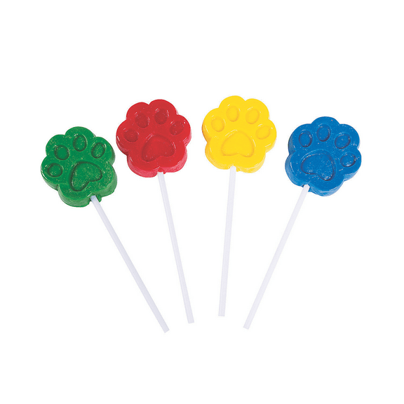 Paw Print Lollipops 12 Ct., 2" Brightly Colored Fruit Punch Candy, Individually Wrapped