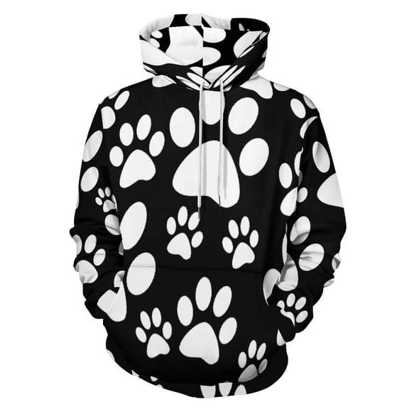 Paw Print Men's Women Vintage 3D Hooded Sweatshirt - All-Season Loose Fit Streetwear