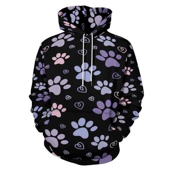 Paw Print Men's Women Vintage 3D Hooded Sweatshirt - All-Season Loose Fit Streetwear