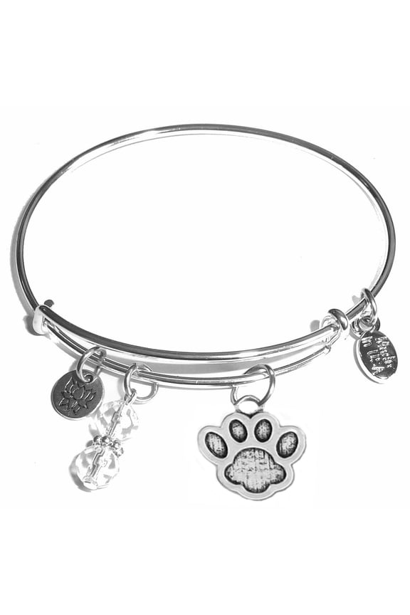 Paw Print Message Charm Expandable Wire Bangle Bracelet, COMES IN A GIFT BOX!