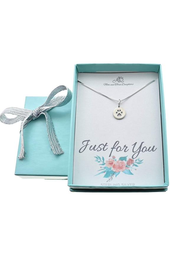 Paw Print Necklace in Sterling Silver on an 18" Sterling Silver Box Chain. Dog Gift. Paw Print Charm
