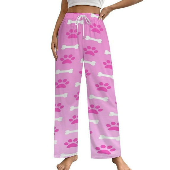 Paw Print Pajama Pants Breathable with Pockets Pajamas For Lady Vintage Sleeping Pants Bedroom Homewear