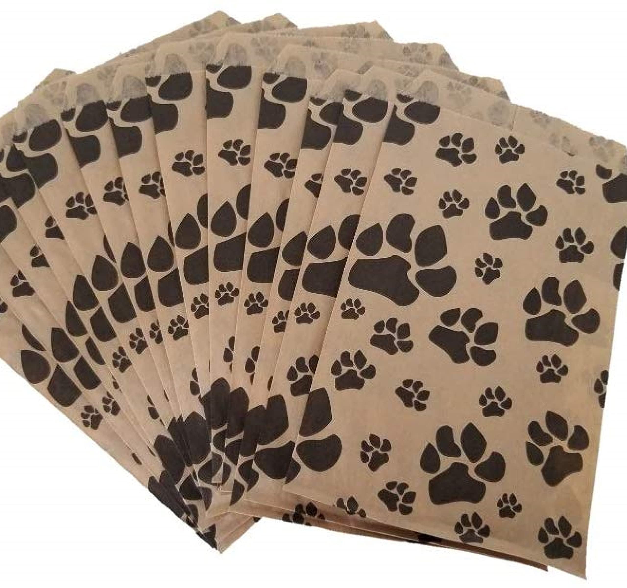 Paw Print Paper Bags 5 x 7 Pack of 100 Ideal for Candy, Cookies