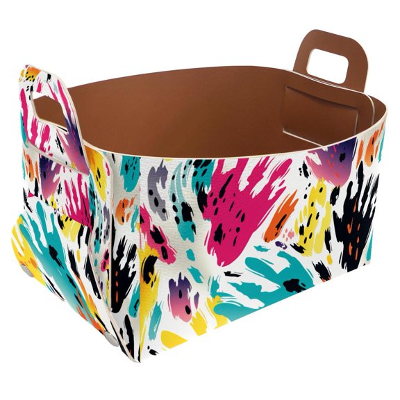 Paw Print Pattern B Storage Basket Collapsible Storage Bin, PU Foldable Basket Convenient Box Storage Organizer with Handles for Shelves Office Bedroom Closet Nursery Toys Laundry