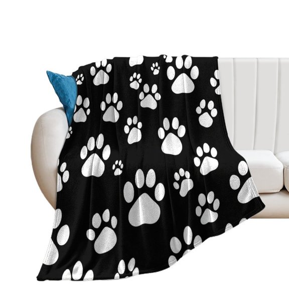 Paw Print Pattern Black White Blanket Throw Blankets Warm Cozy Lightweight Couch Blanket Stuff Gifts for Women Mom Teens