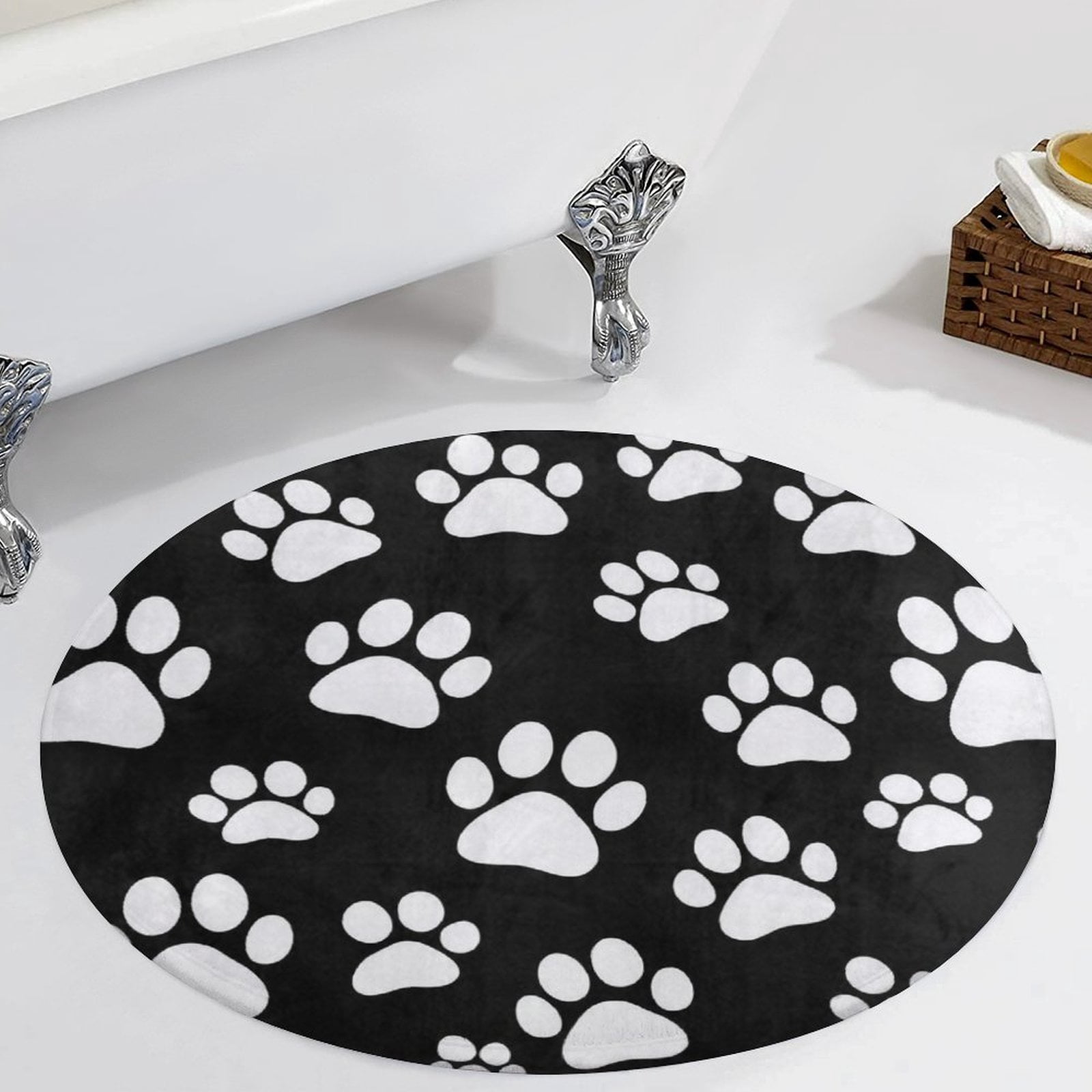 Paw Rug Pattern Paw Print Pattern Black White Round Area Rugs for Bedroom Living Room ...