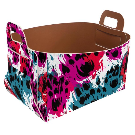 Paw Print Pattern C Storage Basket Collapsible Storage Bin, PU Foldable Basket Convenient Box Storage Organizer with Handles for Shelves Office Bedroom Closet Nursery Toys Laundry