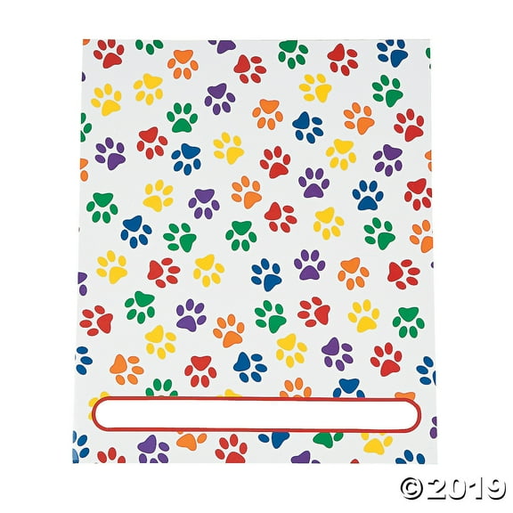 Paw Print Patterned Pocket Folders - Stationery - 12 Pieces