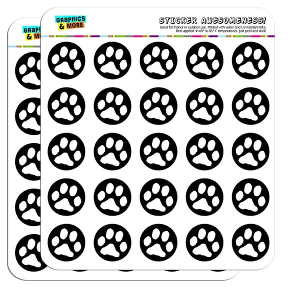 Paw Print Pet Dog Cat B&W 1" Scrapbooking Crafting Stickers
