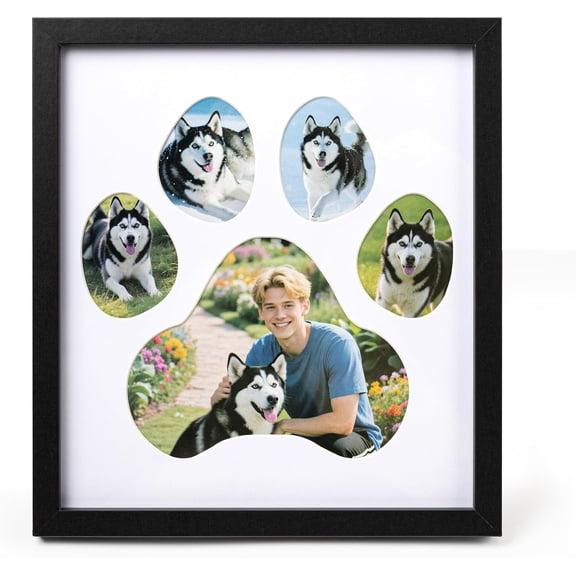 Paw Print Photo Collage Frame, Holds 5 Pictures of Pets & Owners, Ideal  for  Lovers Moms & Dads, Black  Memorial  and Wall Decor, 10.24" x 11.4"