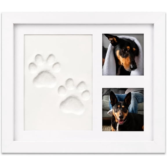 Paw Print Picture Frame,White and Frame with 2 Photo Slots,9 x 11 Inches,for Wall Mounting or Tabletop Display,Makes a Personalized for Lovers and Memorials