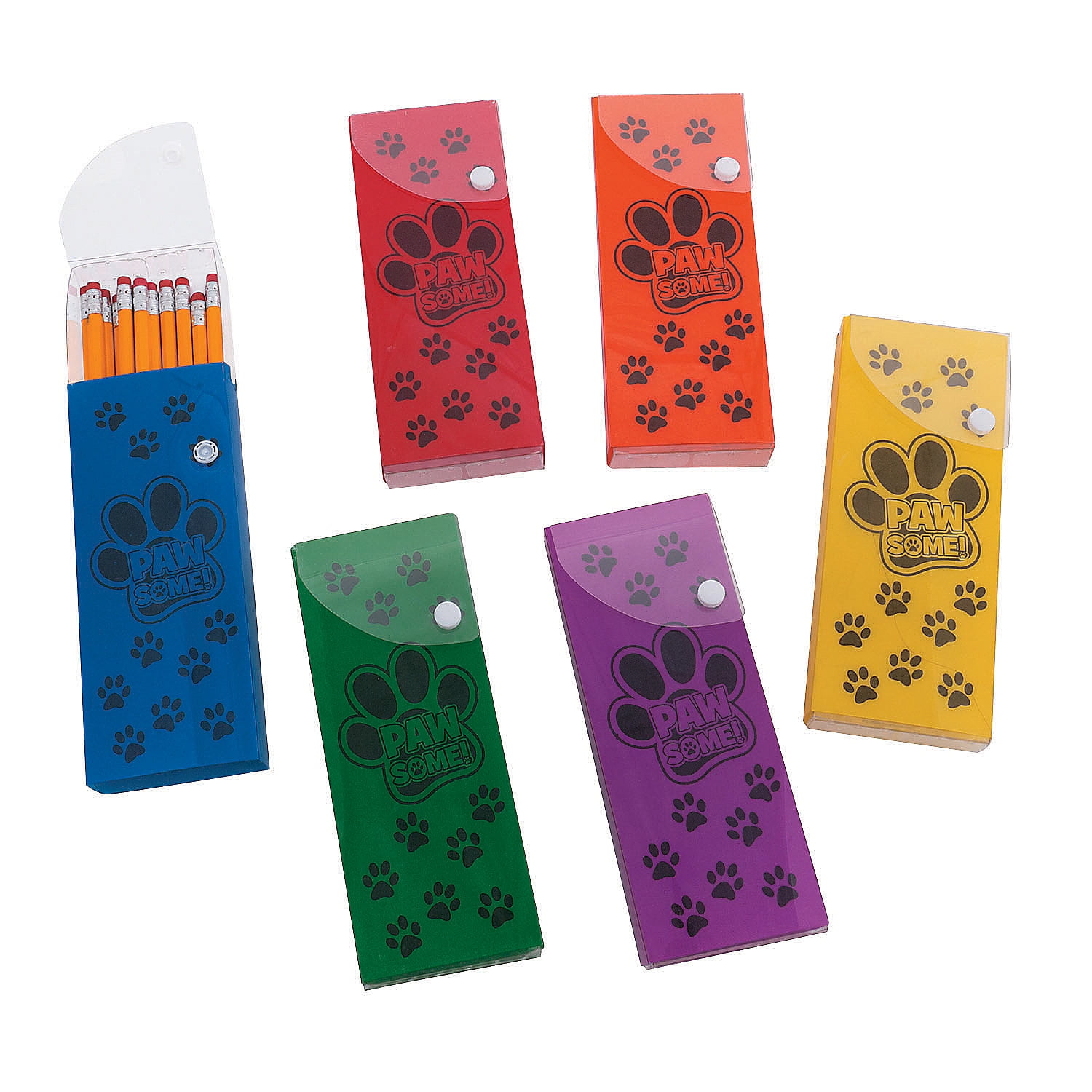 Paw Print Plastic Pencil Boxes - Stationery - 12 Pieces