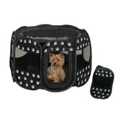 Portable Paw-Print Playpen - Mesh Sides, Zippered Top, Water-Resistant Base
