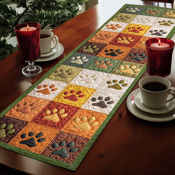Paw Print Quilted Table Runner, Dog Lover Table Decor, Pet Themed Table Runner, Rustic Funny Pet Paw Dining Table Decor, Cute Paw Home Decor