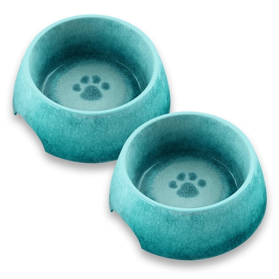 Paw Print Reactive Melamine Bowl - Medium - 2.5 Cups - Teal - Set of 2