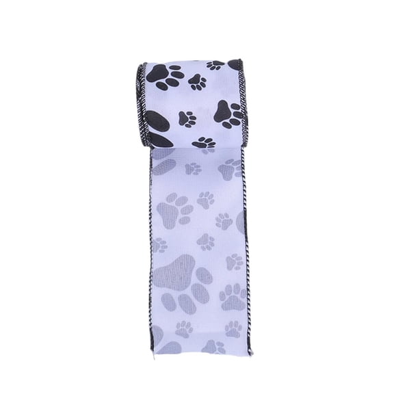 2.5" Paw Print Ribbon Dog Bone Wire Edged Ribbon Crafts Wire Ribbon Gift Wrapping Ribbon for Halloweens Party Ornamets