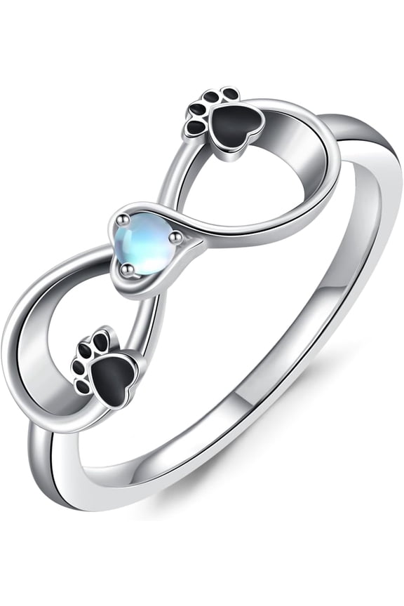 Paw Print Ring 925 Sterling Silver Pet Paw Ring Moonstone Claw Ring Band Jewelry Gift for Women(Ring Size 6-9)