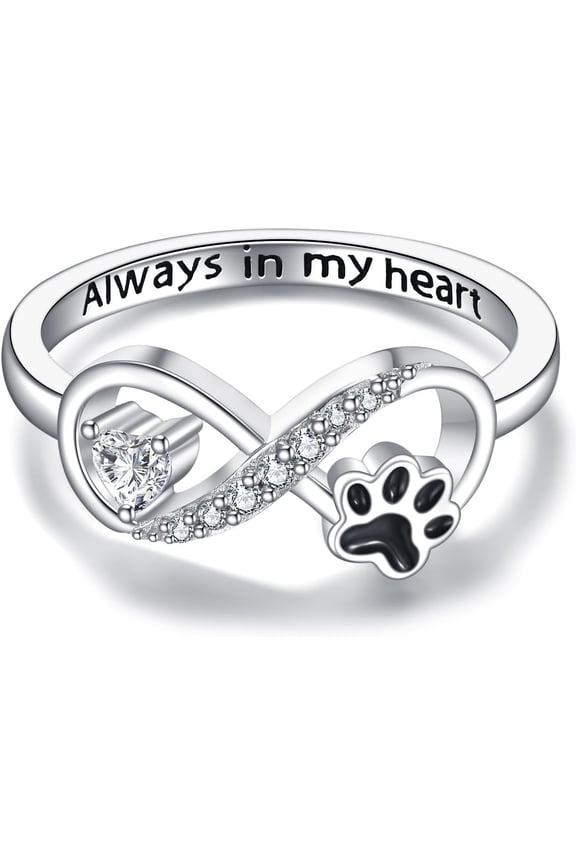 Paw Print Ring Sterling Silver Memorial Cat Paw Print Ring Dog Infinity Puppy Pet Claw Rings for Women Cat Dog Jewelry for Women