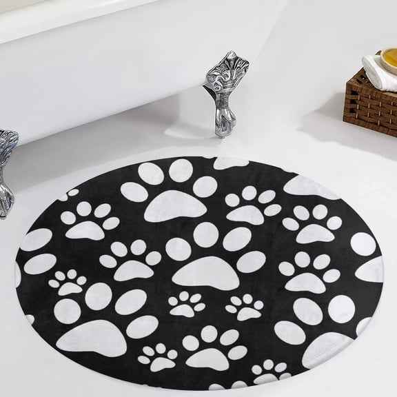 Paw Print Round Area Rugs for Bedroom Living Room, 2FT Soft Comfy Indoor Circle Carpets, Carpet Home Decor Floor Mat