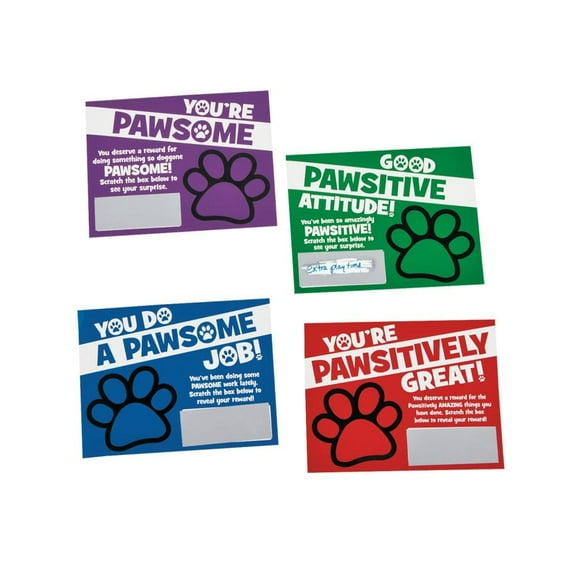 Paw Print Scratch Reward Cards - Stationery - 48 Pieces