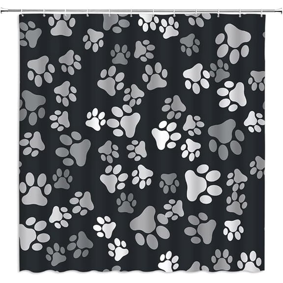 Paw Print Shower Curtain Dog Paw Print Black White Gray Pet Animal Lover Creative Modern Cute Bathroom Home Decor With Hook 72"W x 84"L