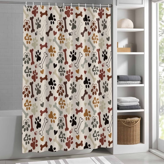 Paw Print Shower Curtain for Bathroom, Dog Bones Fabric Shower Curtain Set with Hooks, Waterproof Washable Bath Curtain for Bathroom Decor, 60"x72"