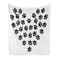 thumbnail image 1 of Paw Print Soft Flannel Fleece Throw Blanket, Monochromatic Dog Lover Themed Illustration of Heart Symbol Puppy, Cozy Plush for Indoor and Outdoor Use, 70" x 90", Charcoal Grey and White, by Ambesonne, 1 of 5