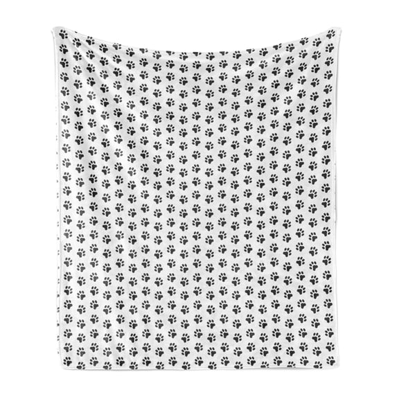 Paw Print Soft Flannel Fleece Throw Blanket, Puppy Kitten Dog and Cat Themed Repetitive Pet Foot's Stains Concept, Cozy Plush for Indoor and Outdoor Use, 70" x 90", Dark Grey and White, by Ambesonne