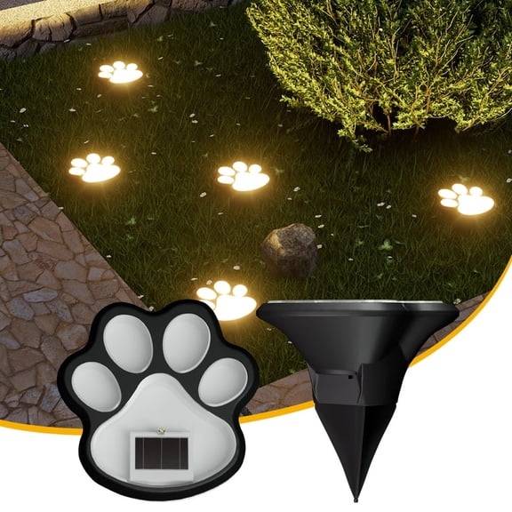 Paw Print Solar Lights, 4pcs Solar Dog Paw Light for Garden Decorations, IP65 Waterproof Solar Powered Yard Cat Puppy Lights for Lawn Pet Cemetery Pathway Patio Pet Lovers (Warm)