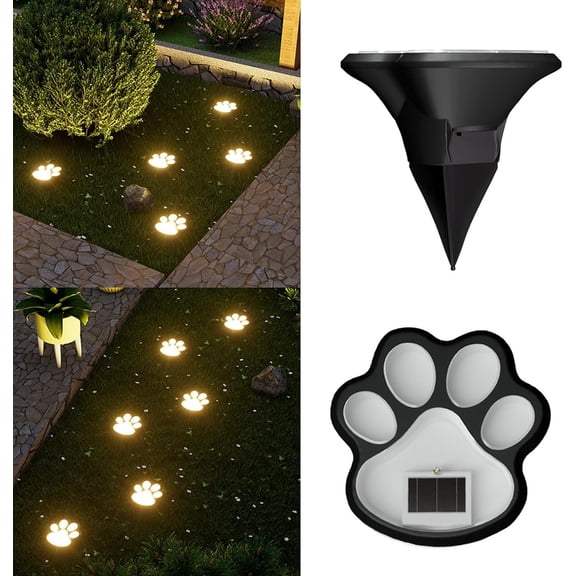 Paw Print Solar Lights for Outside,Dog Garden Decor,Solar Paw Print Lights Outdoor,Pet Memorial,Pet Grave Markers,Dog Tombstones for Graves Outdoor,Animal String Light Waterproof