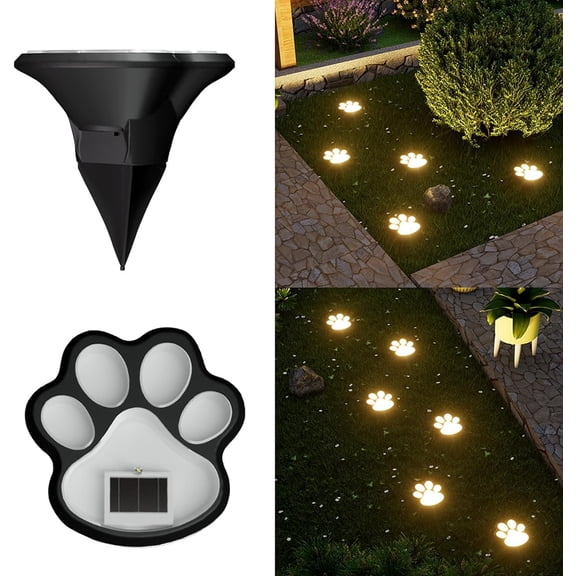 Paw Print Solar Lights for Outside, Waterproof Animal Pathway Lamp, Wireless Cat Dog Pattern Outdoor Lighting, Decorative Landscape Stake Lights for Yard, Lawn, Walkway and Patio (1, Warm White)