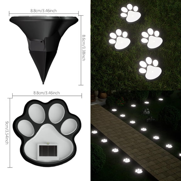 Paw Print Solar Lights for OutsideSolar, Path Lights with Dog Paw Print, 4 Pack LED Ground Lights for Lawn Garden
