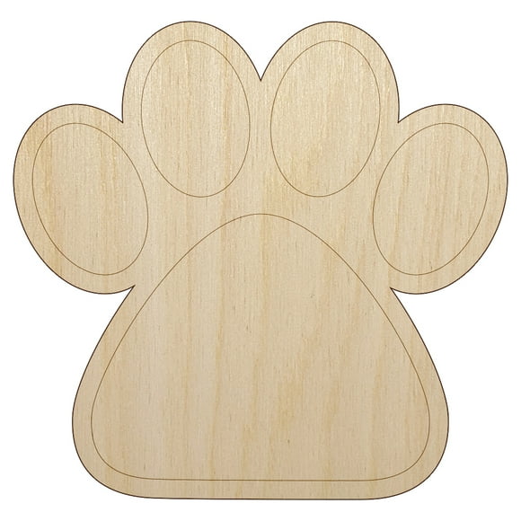 Paw Print Solid Wood Shape Unfinished Piece Cutout Craft DIY Projects - 6.25 Inch Size - 1/4 Inch Thick