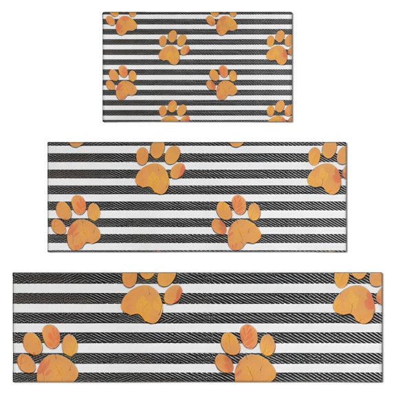 Paw Print Sonstripes Kitchen Rugs Sets Of 3,Kitchen Runner Rugs Non Skid Washable,Decorative Kitchen Floor Mats for Kitchen,Sink,Laundry,17"x30"+ 17"x47" + 17"x59"