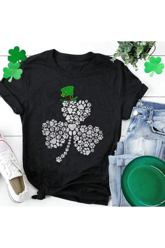 Paw Print St Patrick's Day Shirt, Paw Print Shamrock Shirt, St Patrick's Day Paw, Lucky Dog Mom Shirt Dog Lover TSHIRT All Size S-5XL
