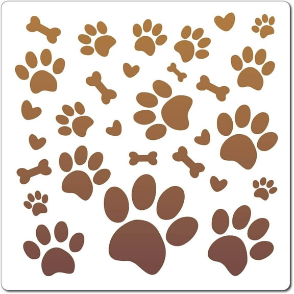 Paw Print Stencil Dog Bone Heart Pattern Template 30x30cm Large Reusable Plastic Square Stencil Sign for Painting on Wood Wall Scrapbook Card Floor Drawing DIY Furniture Decor Crafts for DIY