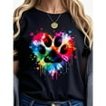 thumbnail image 1 of Paw Print Tee Cotton Graphic T-Shirt Colorful Heart Design Breathable Comfort Casual Top Black S-5XL, 1 of 5