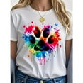 thumbnail image 1 of Paw Print Tee Cotton Graphic T-Shirt Colorful Heart Design Breathable Comfort Casual Top White S-5XL, 1 of 5