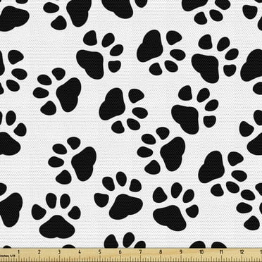 Ambesonne Paw Print Fabric by the Yard Upholstery, Animal Feet Sign Pattern, 10 Yards, White and Charcoal Grey
