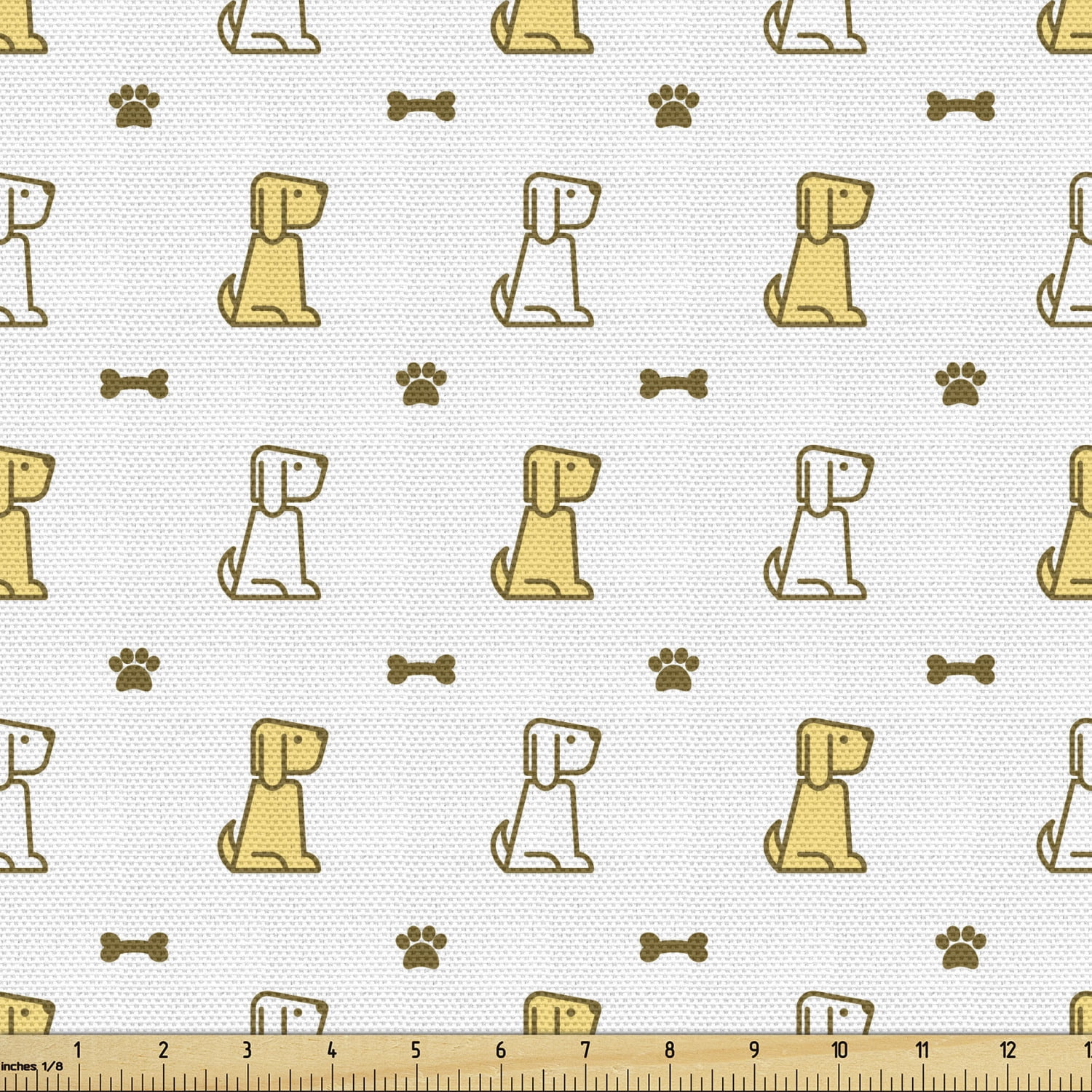 Ambesonne Paw Print Fabric by the Yard Upholstery, Dog and Bones, 5 Yards, Mustard Fawn and ...