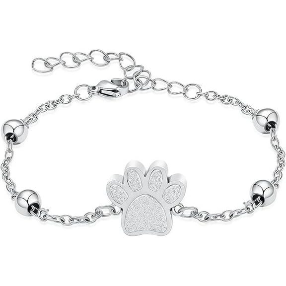 Paw Print Urn Bracelet for Ashes for Dog Cat Cremation Jewelry Adjustable Link Bracelet Memorial Keepsake Gifts for Human Pet Ash Holder