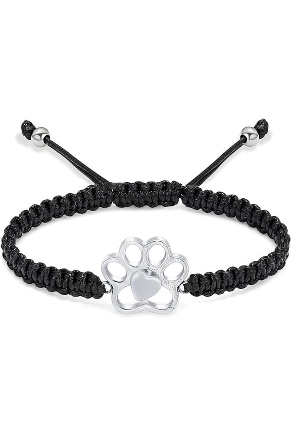 Paw Print Urn Bracelet for Pets Ashes Braided Rope Adjustable Dog Cat Cremation Bangle Locket Memorial Ashes Holder Keepsake Jewelry for Men Women