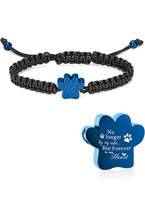 Paw Print Urn Cremation Bracelet Braided Rope Adjustable Bangle Keepsake Pet Dog Ash Holder