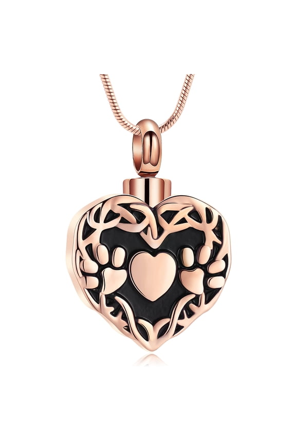 Retro Style Pet Cremation Jewelry for Ashes Paw Print Heart Urn Necklace for Ashes Memorial Keepsake Jewelry for Pet/Dog's/Cat's Ashes Pendant