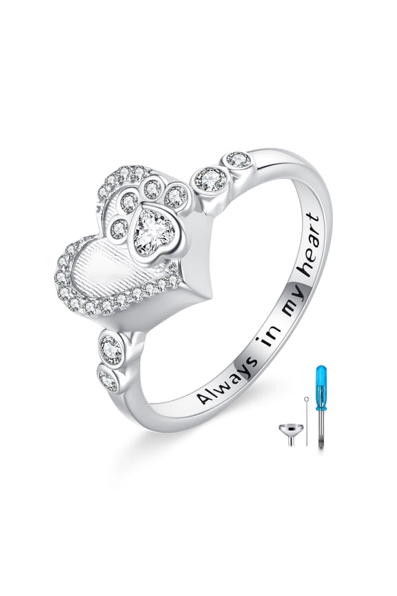 Paw Print Urn Ring for Ashes 925 Sterling Silver Heart Urn Ring Keepsake Cremation Memorial Jewelry Gift for Women