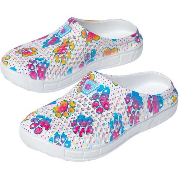 Rainbow Paw Clogs Lightweight Slip On Breathable EVA Water Friendly Quick Dry Durable Animal Lover Shoes Gifts for Women Mom Ladies