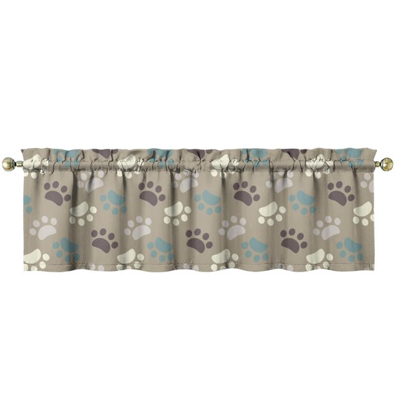 Paw Print Valance Curtain for Kitchen Window 54x18 Inch - Cute Dog Bone Pattern Pet Lovers Short Curtain, Rod Pocket Canine Design Farmhouse Window Treatment