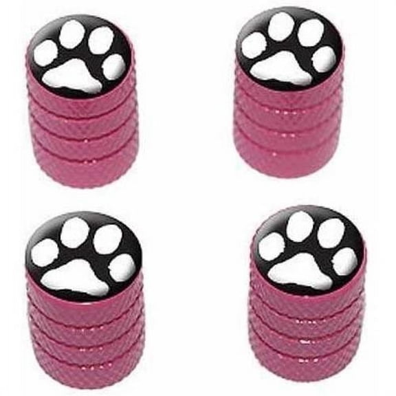 Paw Print White on Black Tire Rim Wheel Aluminum Valve Stem Caps, Multiple Colors