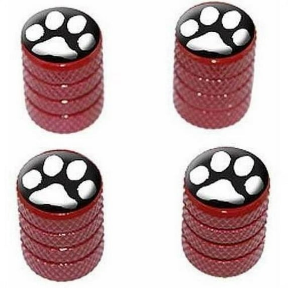 Paw Print White on Black Tire Rim Wheel Aluminum Valve Stem Caps, Multiple Colors