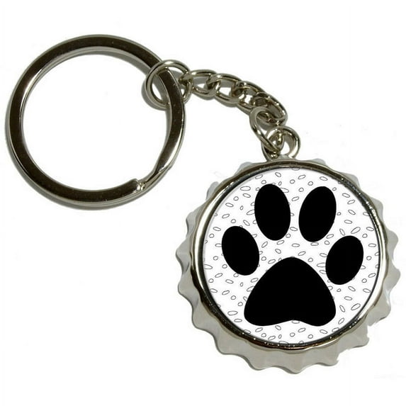 Paw Print of Awesomeness Black White, Nickel Plated Metal Popcap Bottle Opener Keychain Key Ring